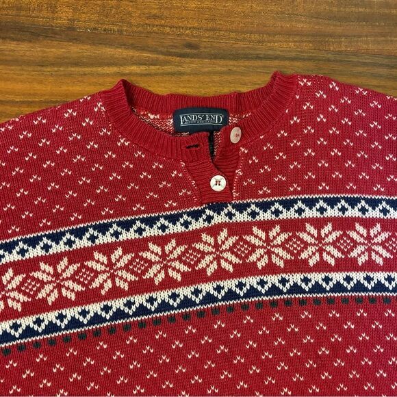 Lands End Vintage winter red heavy knit sweater - Picture 3 of 7